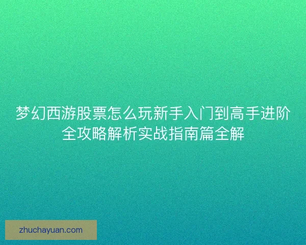 梦幻西游股票怎么玩新手入门到高手进阶全攻略解析实战指南篇全解