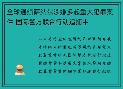 全球通缉萨纳尔涉嫌多起重大犯罪案件 国际警方联合行动追捕中